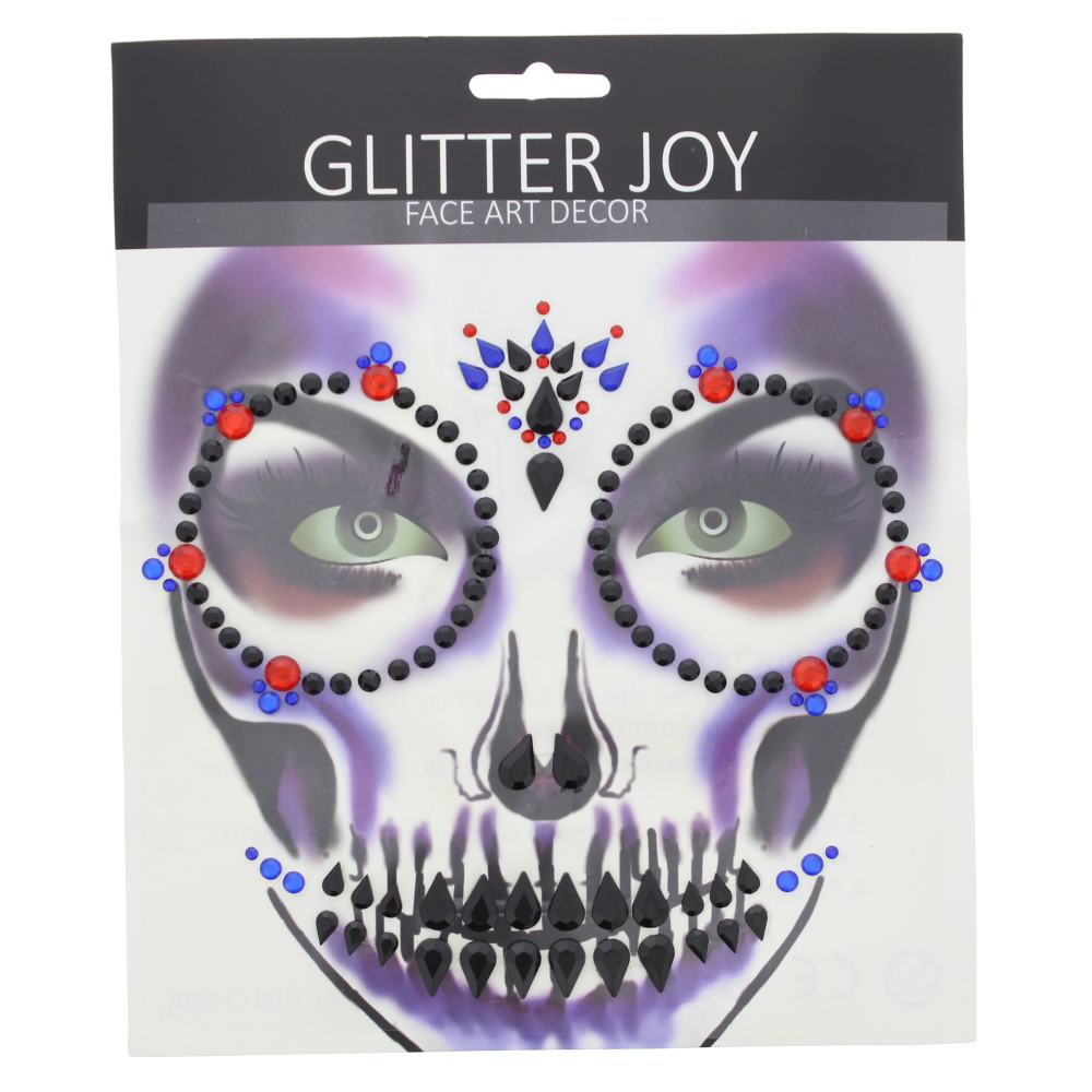 Zac's Alter Ego - Day of the Dead Skeleton Diamant-Juwel-Gesichts-Aufkleber - Mehrfarben